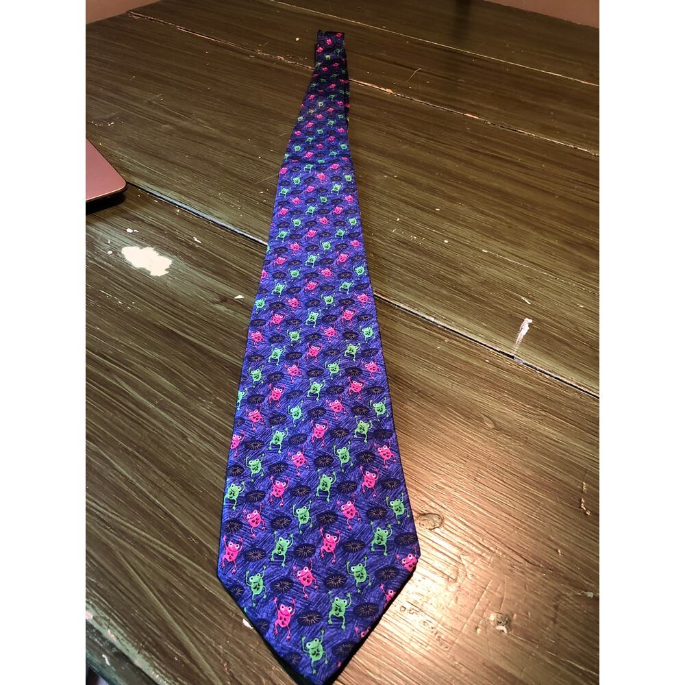 Robert Talbott Beecroft & Bull Ltd. NWOT Silk Purple Necktie Green Pink Frogs